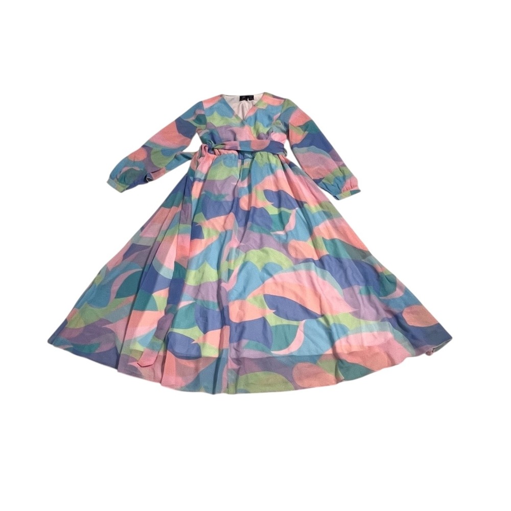 Studio‎ EY Pastel Wrap Maxi Dress S Boho Spring Tie Waist Resort Vacation - Picture 9 of 13